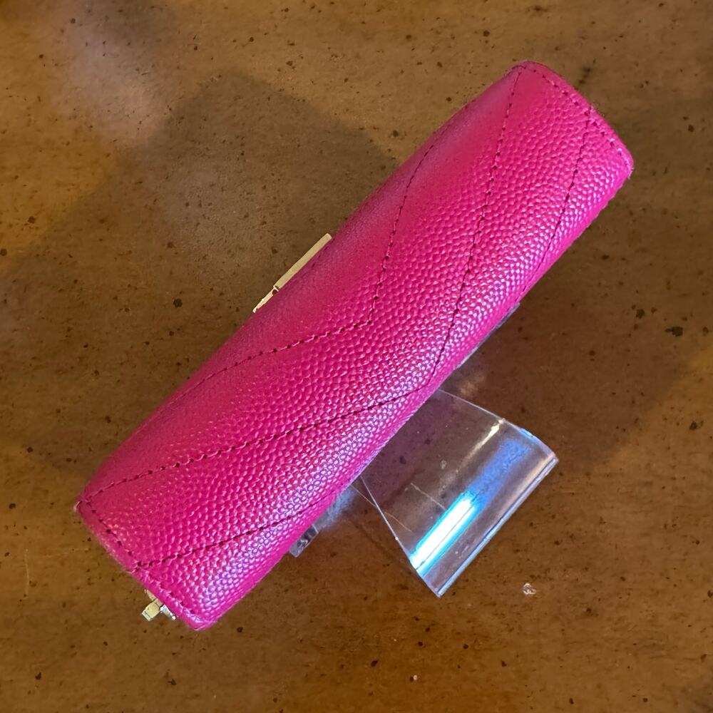 Saint Laurent YSL Quilted Compact Wallet Pink Leather - Picture 13 of 14